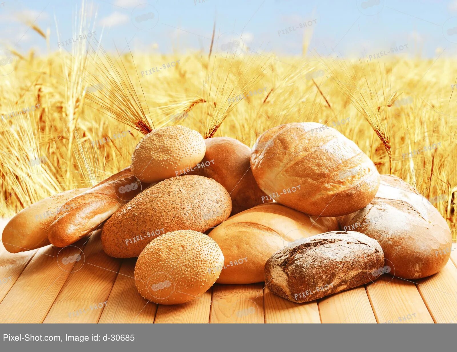 Поля с хлебом фото Fresh bread on wheat field background :: Stock Photography Agency :: Pixel-Shot 