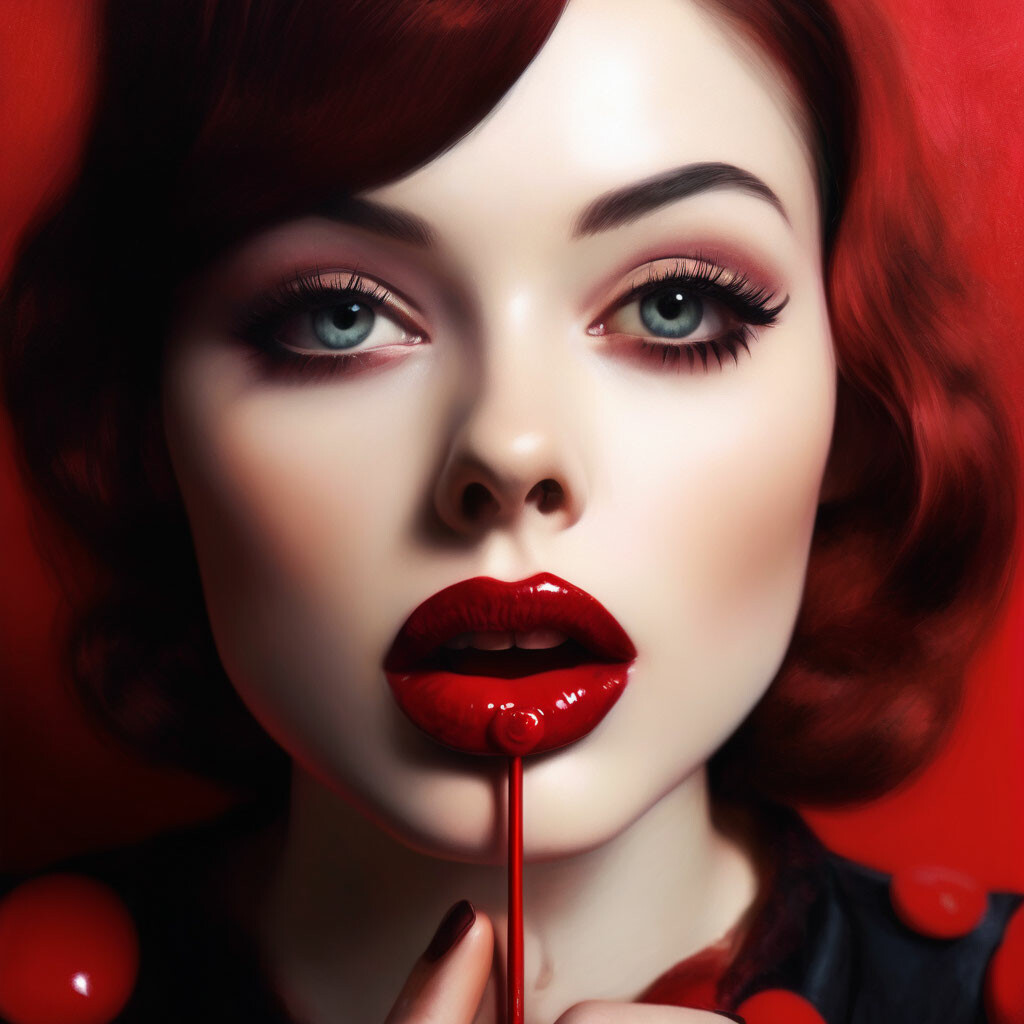 Помада вишня фото "The taste of her cherry lipstick..." - image created in Shedevrum