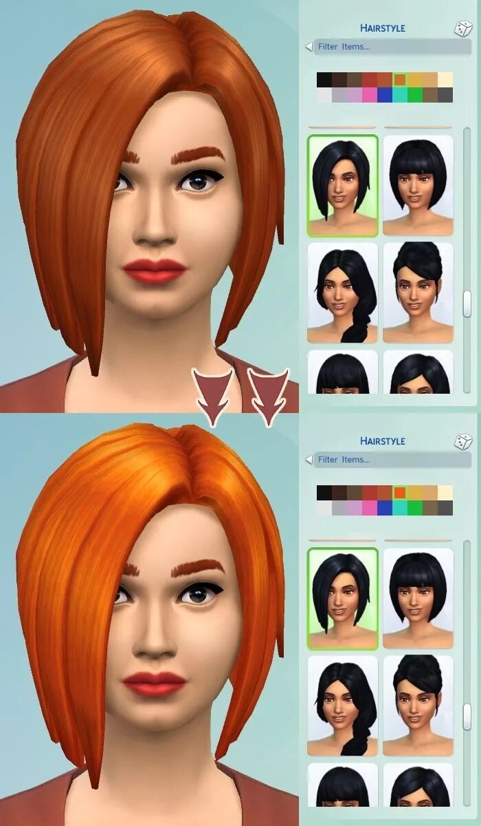 Поменять прическу Now your sim ladies can have bright red hair without the color turning out too d