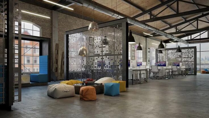 Помещение в стиле лофт OFFICE DESIGN - Loft IT office interior design Loft design, Industrial office de