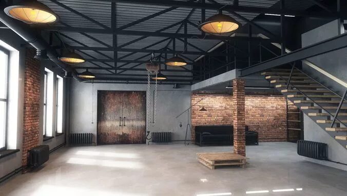 Помещение в стиле лофт Warehouse loft 3D model Warehouse loft, Industrial house, Warehouse living