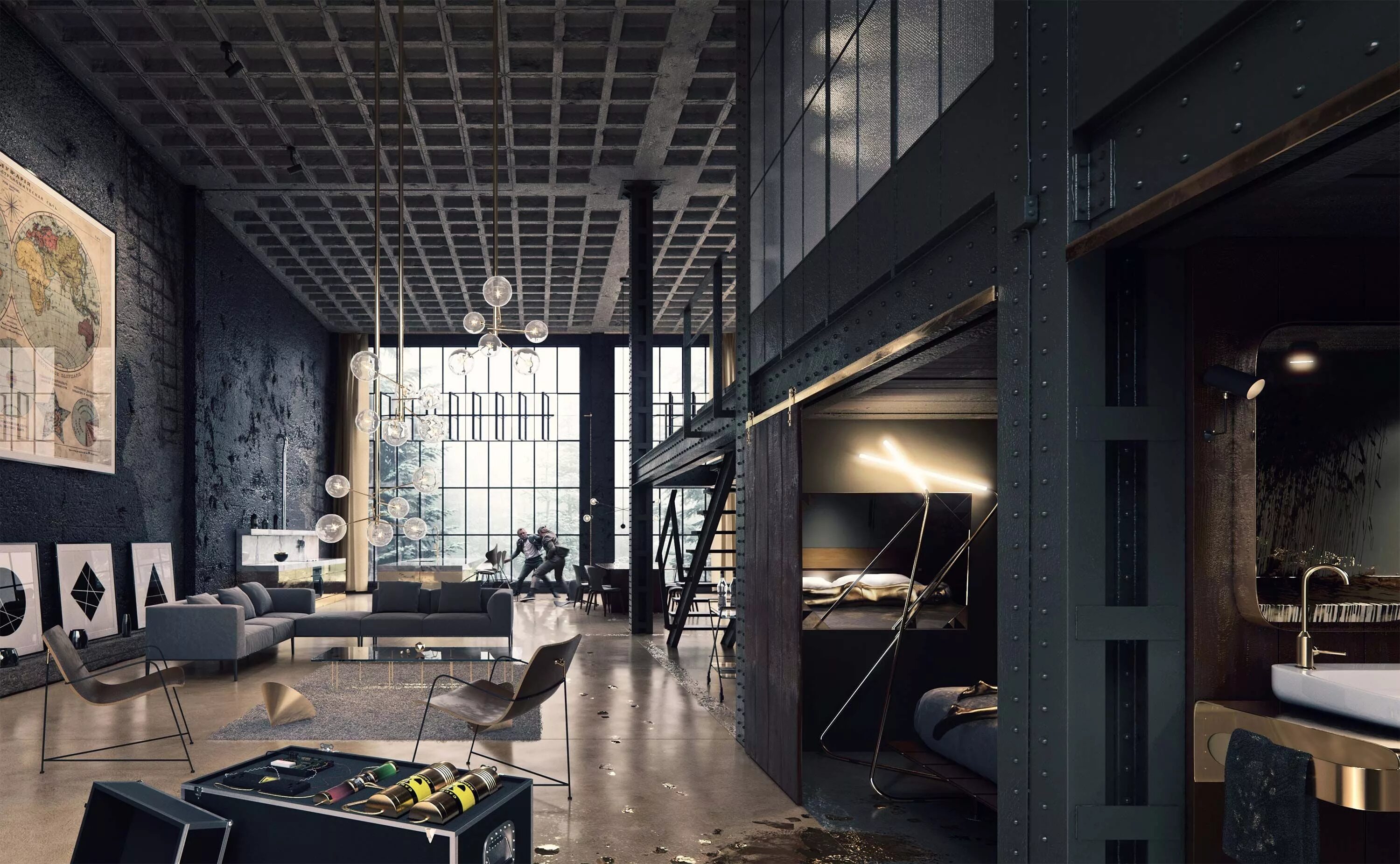 Помещение в стиле лофт 52 lofts industriels créés avec un logiciel de 3D Loft living space, Loft design