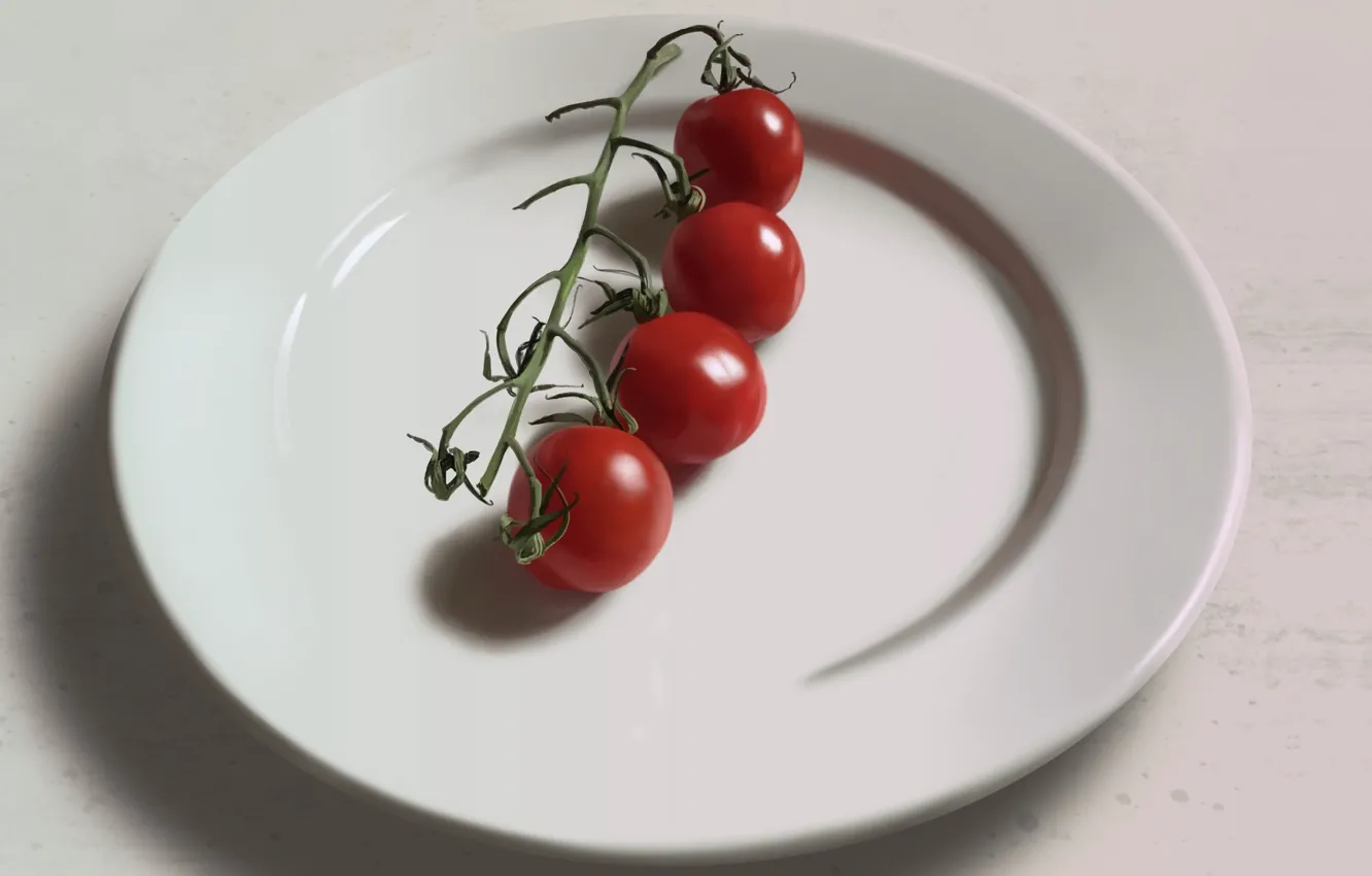 Помидоры на тарелке фото Обои черри, тарелка, Guenter Zimmermann, помидорки, натюрморт, Four tomatoes on 