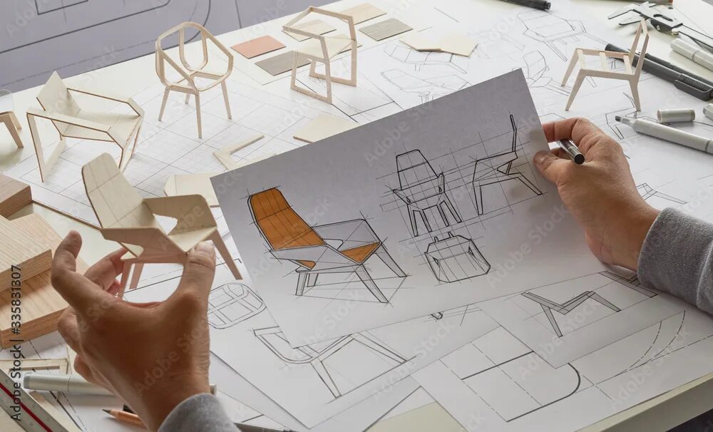 Помощь дизайн проектом Designer sketching drawing design development product plan draft chair armchair 