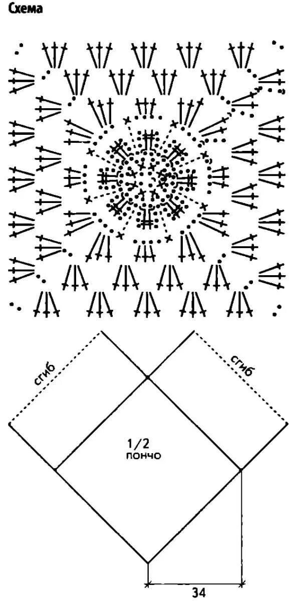 Пончо крючком схемы Схема простого пончо крючком