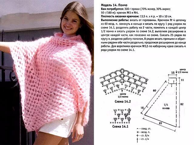 Пончо крючком схемы с описанием 33-6 (640x480, 278Kb) Вязаная крючком одежда, Вязание шляп, Вязаное крючком понч