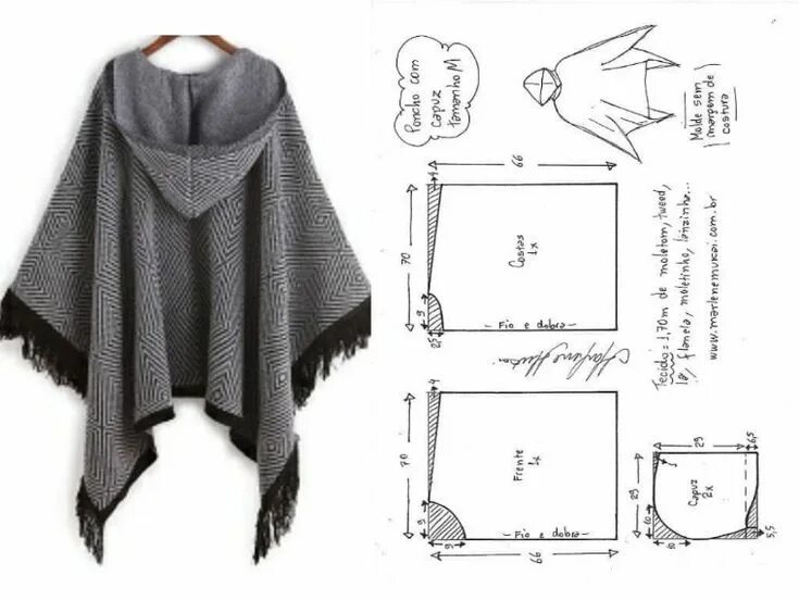 Пончо мужское с капюшоном выкройка Poncho Shawl Pattern for DIY Clothing