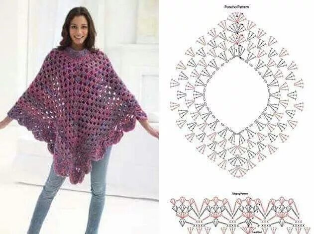 Пончо вязаное крючком женское схемы и описание Фотография Poncho au crochet, Modèles de poncho en crochet, Crochet