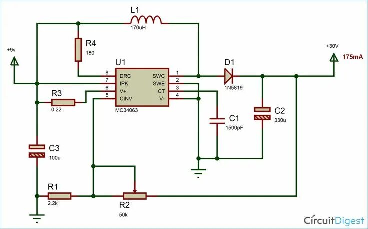 Понижающий dc dc преобразователь своими руками схема DC to DC Boost Converter Circuit Diagram using MC34063 Electronics circuit, Elec