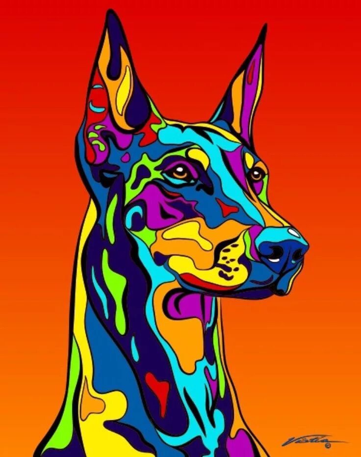 Поп арт картинки животных Buy Doberman Pinscher Matted Prints & Canvas Giclées at MULTI-COLOR DOG PRINTS f