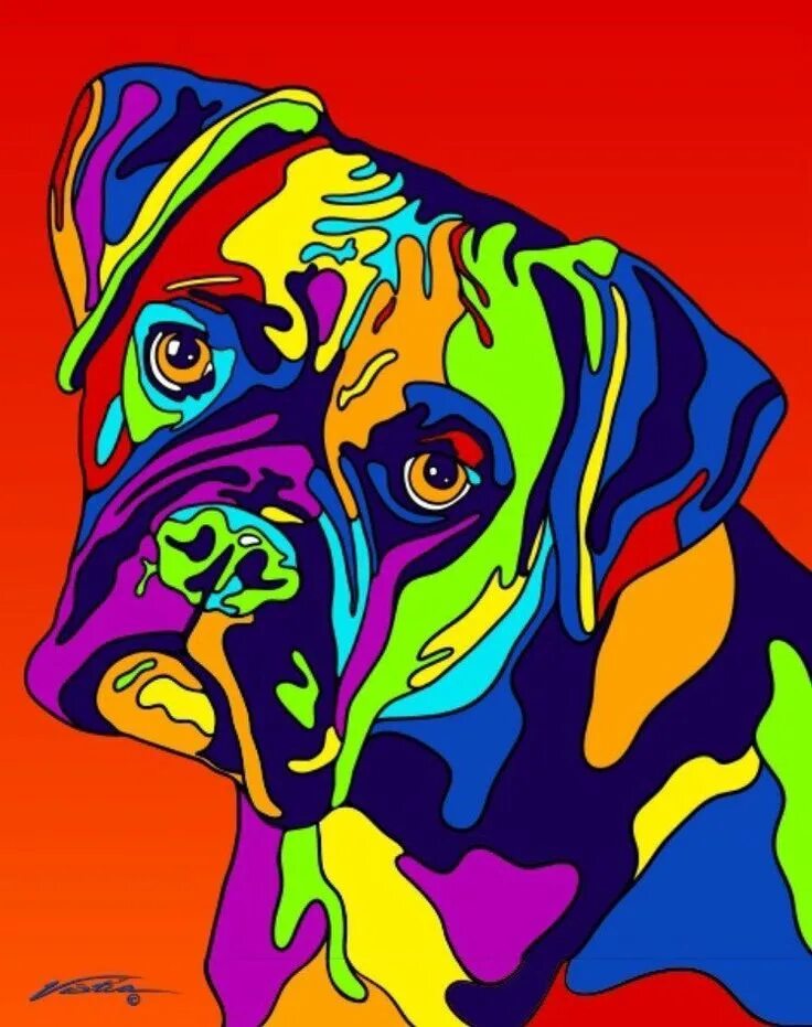 Поп арт картинки животных Boxer Matted Prints & Canvas Giclées Boxer dog breed, Dog art, Dog paintings