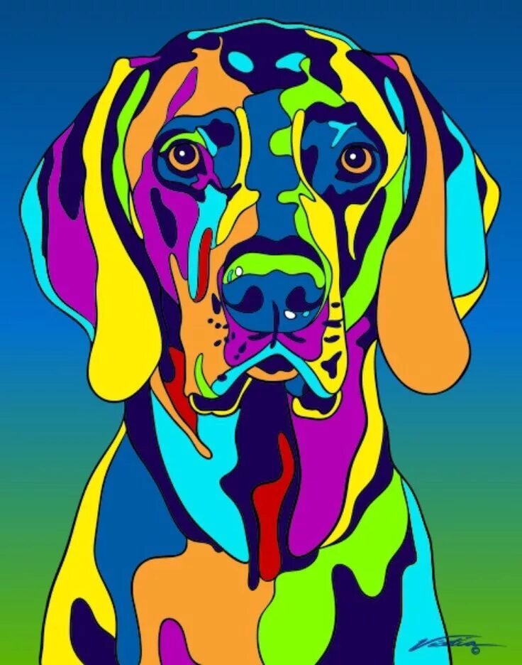 Поп арт картинки животных Weimaraner Matted Prints & Canvas Giclées Pop art animals, Pop art painting, Dog