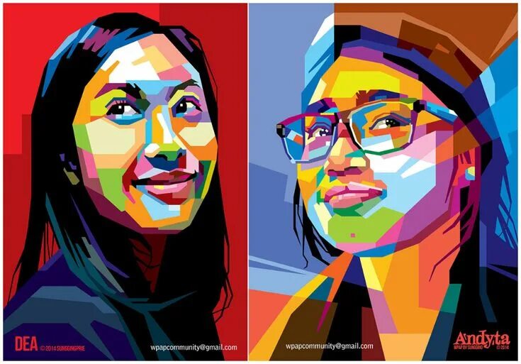 Поп арт портрет по фото Wedha's Pop Art Portrait (WPAP) on Behance Pop art portraits, Pop art, Wpap