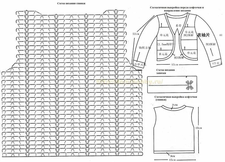 Поперечное вязание крючком схемы кофты схема вязания кофточки 1.2 Схемы вязания крючком, Вязание, Схемы вязания