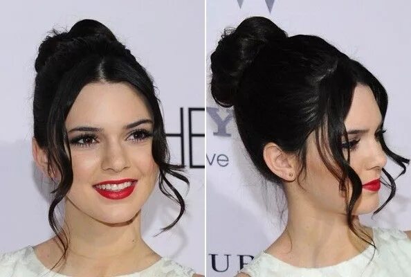 Поправить прическу на фото Kendall Jenner's Classic Bun Black hair updo hairstyles, Summer hairstyles, Hair