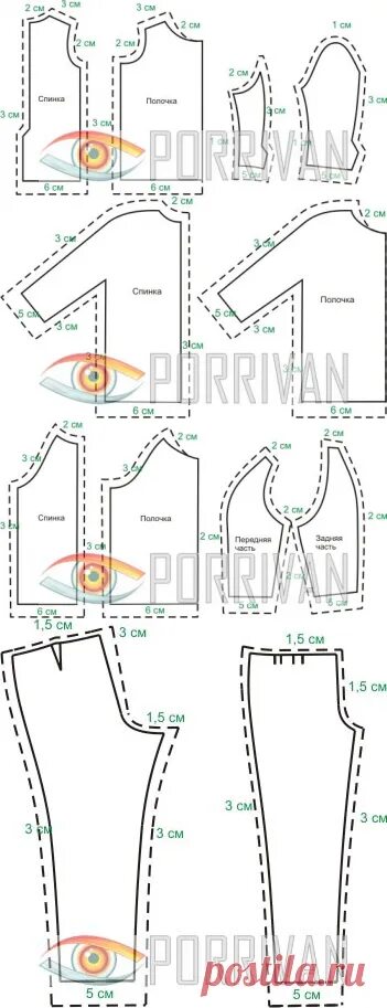 Порриван бесплатные выкройки Готовые выкройки в натуральную величину - Porrivan шитье Постила