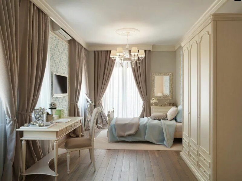 Портьеры в бежевом интерьере Chambre taupe pour un décor romantique et élégant ! Taupe bedroom, Master bedroo