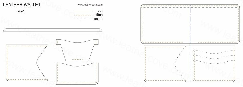 Портмоне для документов из кожи выкройка PDF Pattern for the Leather Wallet shown in the picture Model: LW-A1 features 1 