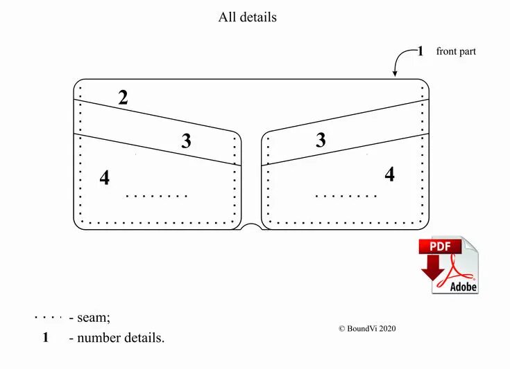 Портмоне для документов из кожи выкройка PDF Wallet Leather / Leather Pattern / Template Wallet / Long Wallet PDF / Patte