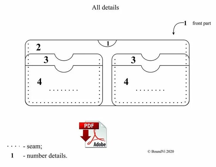 Портмоне для документов из кожи выкройка PDF Wallet Leather / Pattern Bifold / Leather Pattern / Template Wallet / Long W