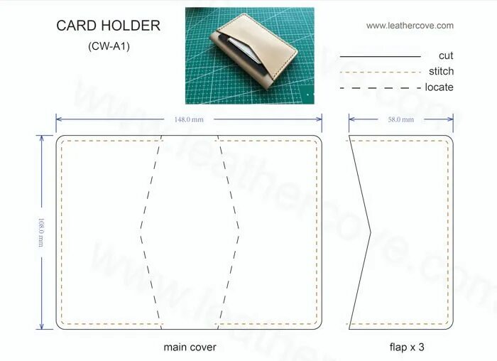 Портмоне своими руками выкройки Bifold Card Wallet Pattern - PDF - LeatherCove Card wallet pattern, Wallet patte