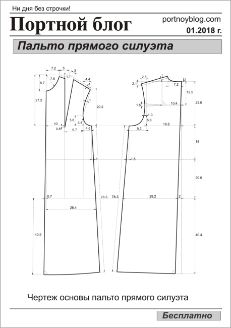 Портной блог бесплатные выкройки женских платьев Выкройка женского прямого пальто Портной блог Выкройки, Портной, Шитье