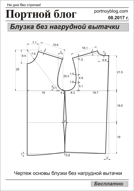 Портной блог выкройки бесплатно Основа блузки без нагрудной вытачки Портной блог Выкройки, Портной, Бесплатная в