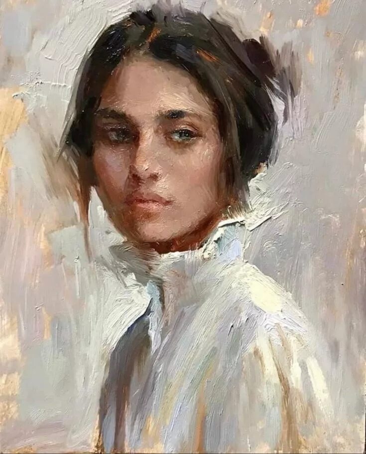 Портрет маслом на холсте фото Portrait painting in oils. Great white opaque application - artist unknown Portr