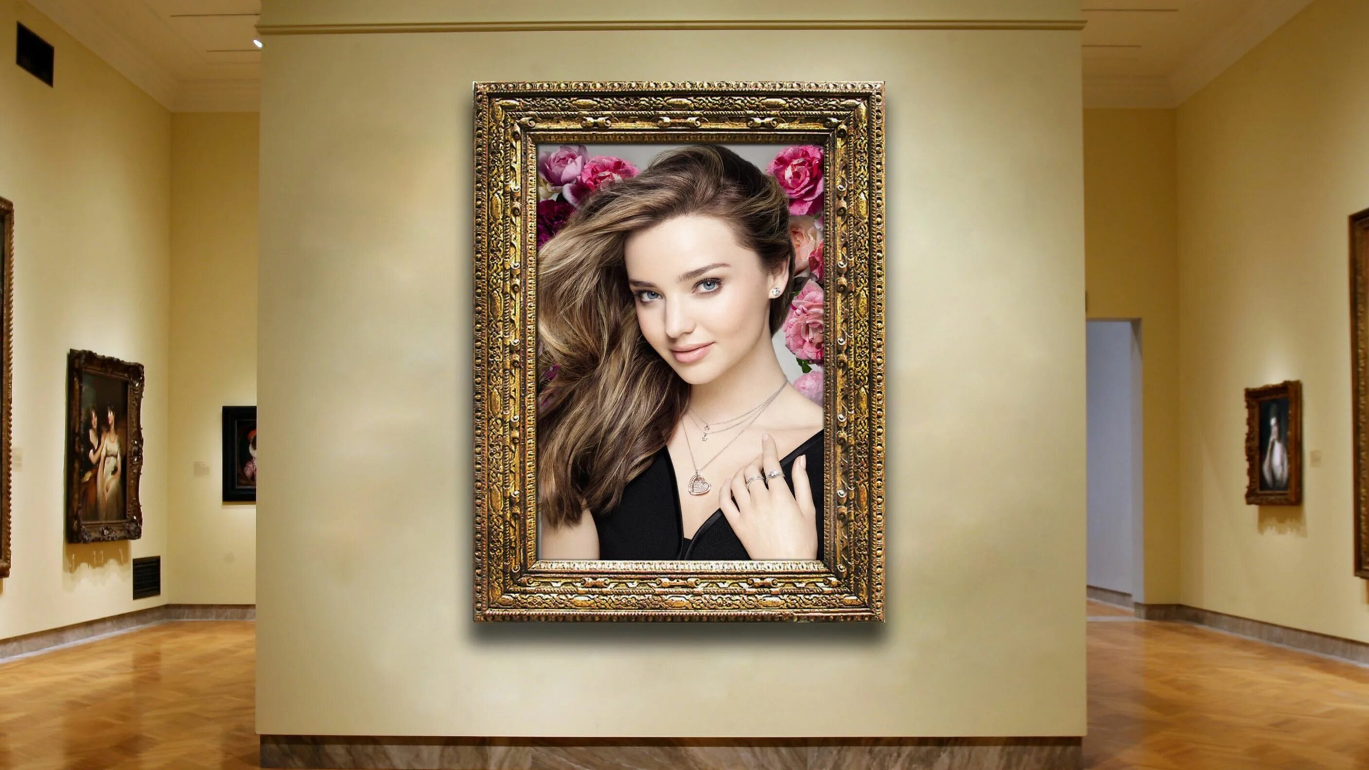 Портреты на стене в интерьере Victorias Secret Model Miranda Kerr Hd Wallpaper - Louvre, Mona Lisa (#518530) -