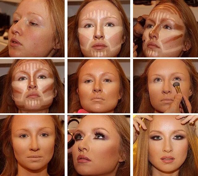 Порядок наложения макияжа на лицо пошагово фото the power of the contour - Google Search Maquillaje para cara redonda, Caras cua