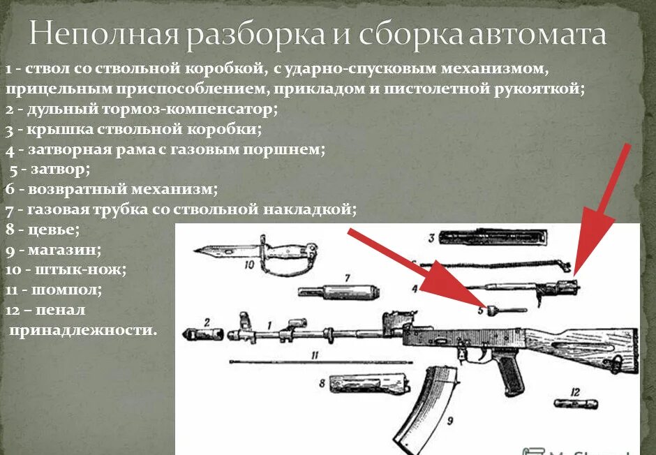 Порядок неполной разборки автомата ак Проект автомат калашникова 5 класс