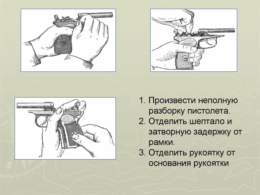 Порядок неполной сборки пистолета макарова Разборка пм