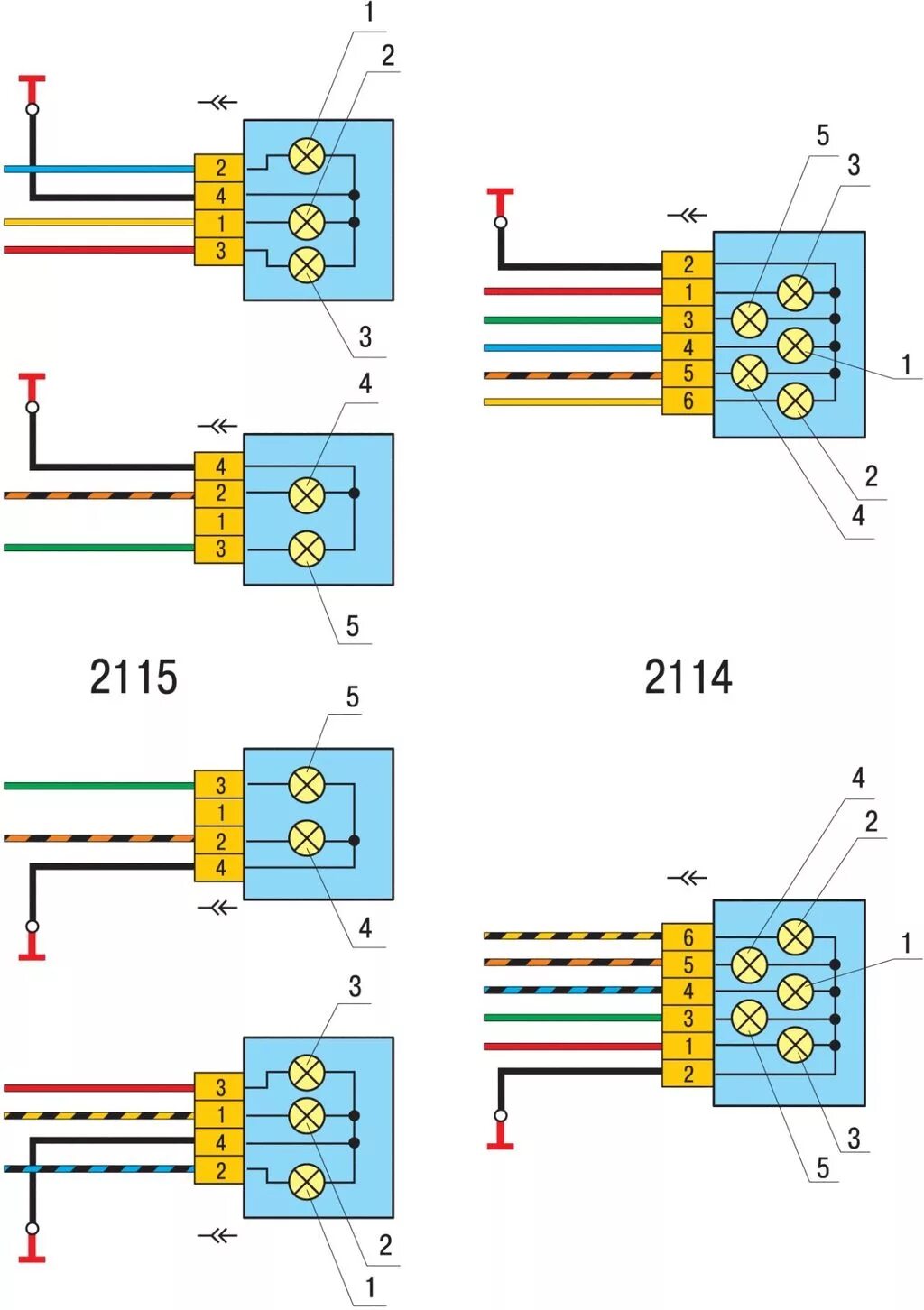 Порядок подключения лампочек задних фонарей ваз 2114 Автомобиль ВАЗ-2114-20 ВАЗ 2115 1997+