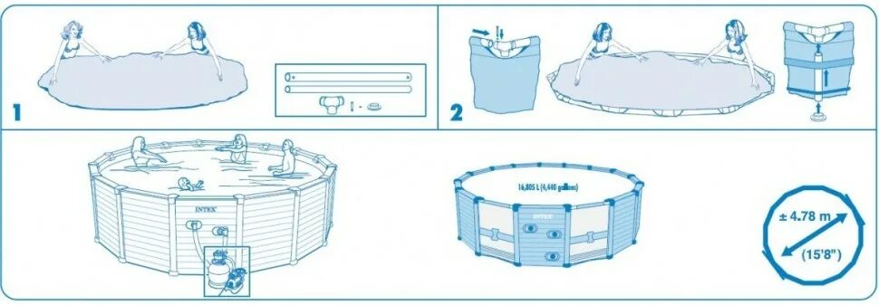Порядок разборки каркасного бассейна Бассейн каркасный Intex 26384 478х124 см Graphite Panel Pool с песочным фильтр-н
