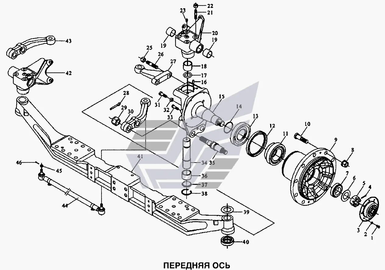 Порядок разборки шкворней на шахмане х3000 Ось передняя SX-3255-DR 3804B 6х4 (Чертеж № 209: список деталей, стоимость запча