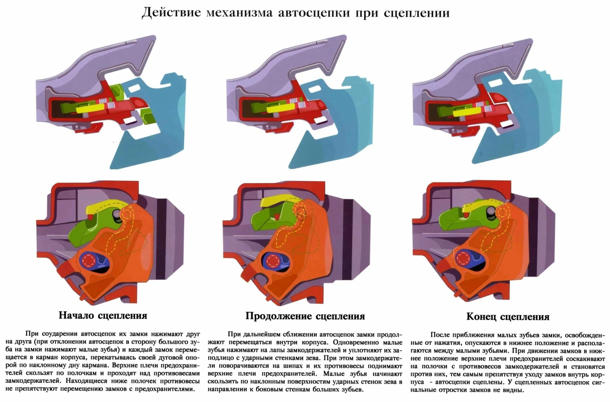 Порядок сборки автосцепки Действие механизма автосцепки при сцеплении