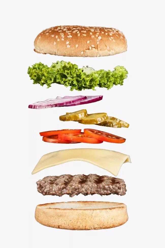 Порядок сборки бургера с котлетой Layered Burger White Transparent, Layered Burger, Burger Clipart, Hamburger, Wes