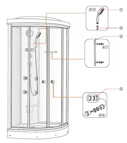Порядок сборки душа Схема душевой кабинки