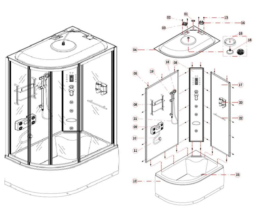Порядок сборки душа Собрать душевую кабину niagara