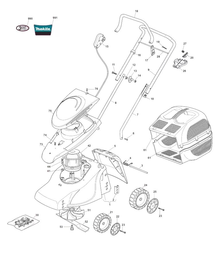 Порядок сборки елм 4601 газонокосилка p Запчасти на Makita ELM3300. Схема, деталировка br/p в г.