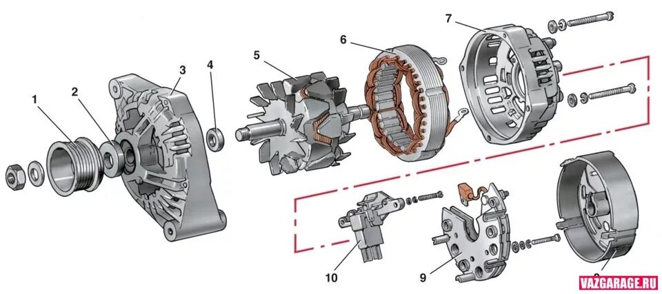 Порядок сборки генератора ваз Замена подшипников генератора - Lada 2115, 1,5 л, 2003 года своими руками DRIVE2