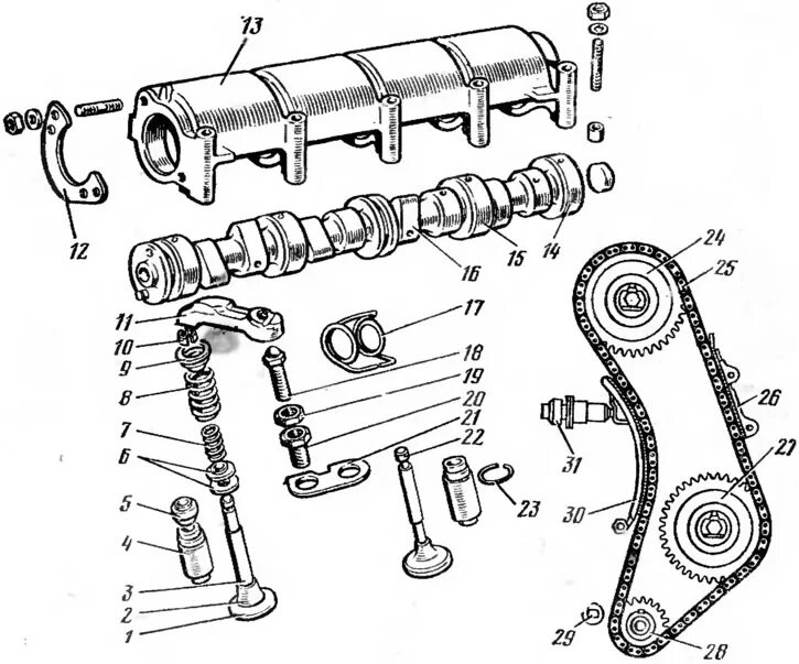 Порядок сборки грм Gas distribution mechanism of the engine (VAZ-2121 "Niva" 1977-1994 / General in