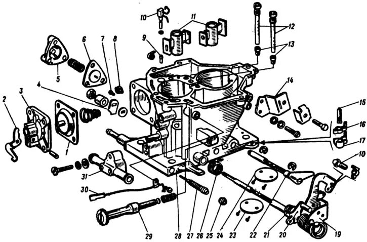 Порядок сборки карбюратора Dismantling and assembly of carburetors of models 21051-1107010 and 21053-110701