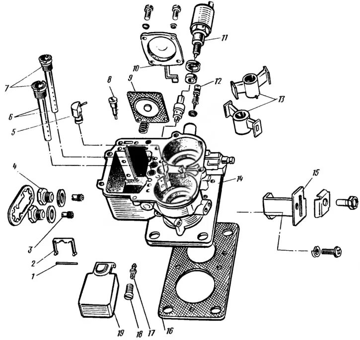 Порядок сборки карбюратора Disassembly and assembly of the carburetor (VAZ-1111 "Oka" 1988-1996 / Power uni