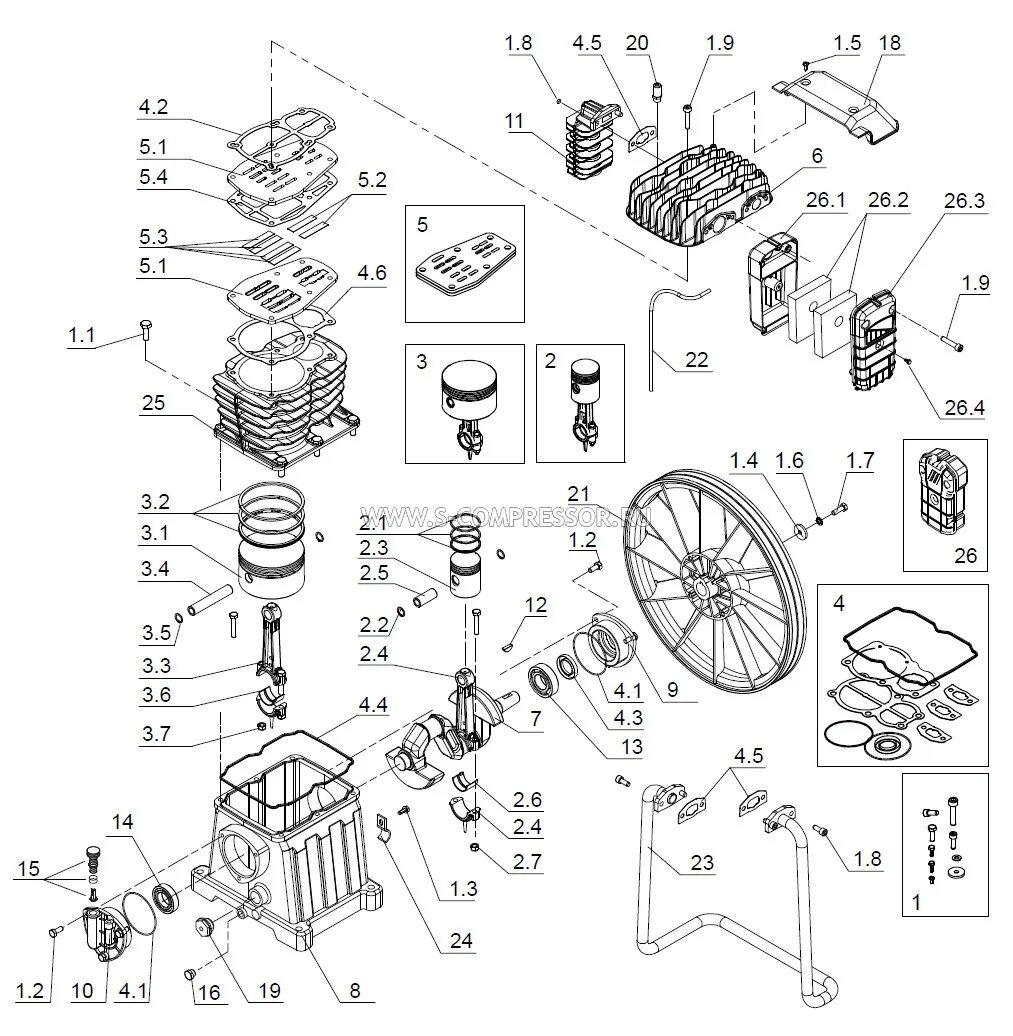 Порядок сборки компрессора Запчасти для поршневого блока (головы) AB 998 :: S-COMPRESSOR.RU