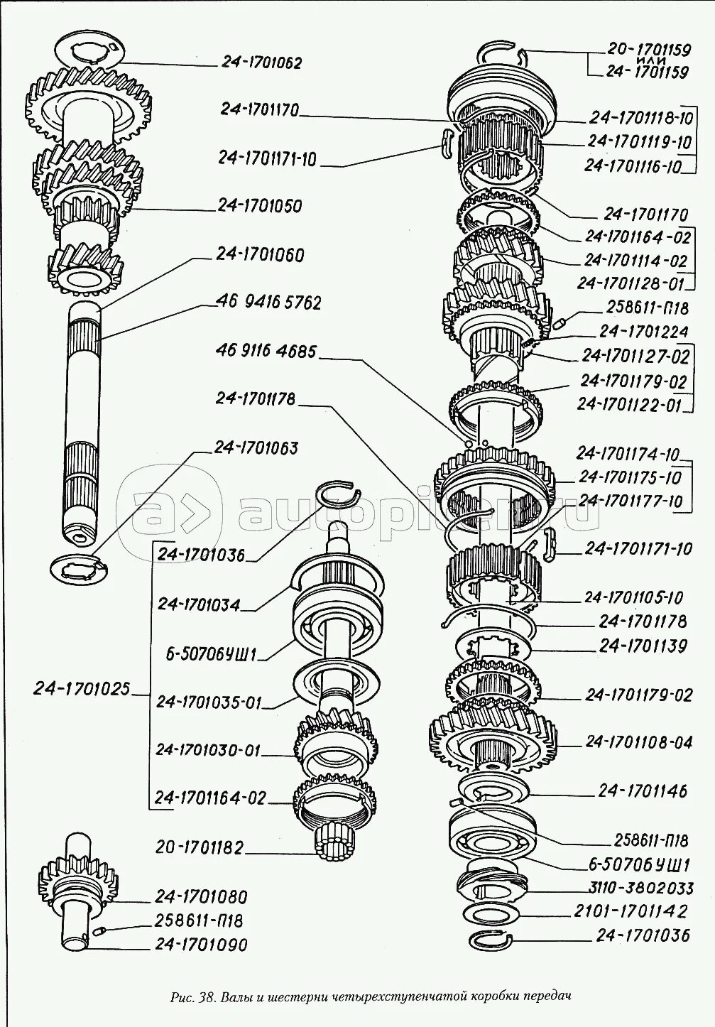 Порядок сборки кпп газель Валы и шестерни четырехступенчатой коробки передач ГАЗ-3110 - купить, цены в инт