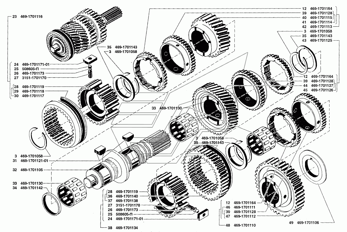 Порядок сборки кпп уаз буханка 4 ступенчатая Коробка передач УАЗ-37419 (Чертеж № 115: список деталей, стоимость запчастей). К