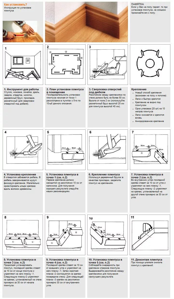 Порядок сборки напольного плинтуса Инструкция по установке плинтуса
