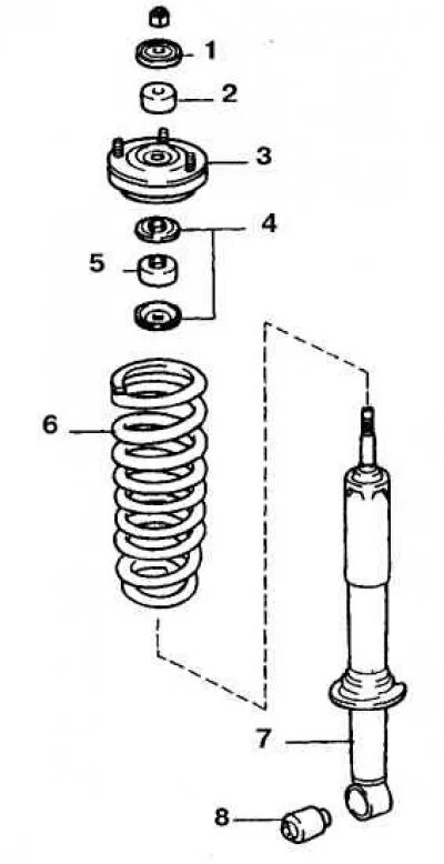 Порядок сборки передней Springs and dampers (racks) front suspension (Toyota 4Runner N120, 1989-1995) - 