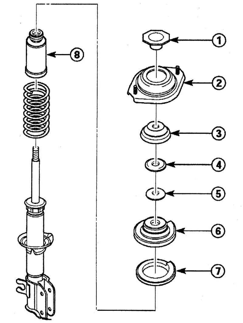 Front suspension strut - design description (Toyota Corona T190, 1992-1997) - "C